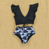Image of 2019 New Bikini Floral Ruffled Bikini Set Women V-neck High Waist Two Piece Swimsuit Girl Beach Bathing Suit Swimwear Biquinis