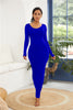 Image of 2019 Spring Autumn Women New Long Sleeve O Neck Solid Slim Long Dress Casual Simple High Stretchy Bodycon Package Hip Maxi Dress