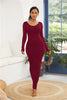 Image of 2019 Spring Autumn Women New Long Sleeve O Neck Solid Slim Long Dress Casual Simple High Stretchy Bodycon Package Hip Maxi Dress