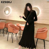 Image of 2019 autumn winter thick mermaid maxi sweater dress women o-neck long sweater dress elegant female a-line slim sexy knit dress
