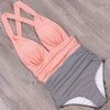 Image of 2019 sexy high waist bikini One-Piece swimsuit plus size swimwear pink halter Women Retro Vintage Bathing Suits Beachwear xxxl
