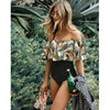 Image of 2020 New Sexy Off The Shoulder Solid Swimwear Women One Piece Swimsuit Female Bathing Suit Ruffle Monokini Swim Wear XL