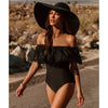 Image of 2020 New Sexy Off The Shoulder Solid Swimwear Women One Piece Swimsuit Female Bathing Suit Ruffle Monokini Swim Wear XL
