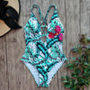 Image of 2020 Sexy Print Swimwear Women Swimsuit Backless One Piece Swimsuit Bandage Beachwear Ruffle Bathing Suit Swim Monokini