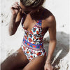 Image of 2020 Sexy Print Swimwear Women Swimsuit Backless One Piece Swimsuit Bandage Beachwear Ruffle Bathing Suit Swim Monokini