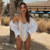 Image of 2020 Striped Swimwear One Piece Swimsuit Women Backless Monokini Swimsuit Sport Bodysuit Beach Bathing Suit Swim Red White
