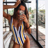 Image of 2020 Striped Swimwear One Piece Swimsuit Women Backless Monokini Swimsuit Sport Bodysuit Beach Bathing Suit Swim Red White