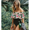 Image of Ashgaily Black Lace Flounce Off Shoulder Swimsuit Women Sexy Bodysuit Monokini Swimwear Ruffle One Piece Swimsuit Bathing Suit