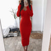 Image of Autumn Knitted Bodycon Maxi Dress Casual Sexy V Neck Long Sleeve Women Elegant Winter Slim Fashion Long Dresses Thin Dress 2019