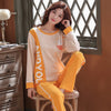 Image of Autumn Winter Cotton Print Women's Pajamas Round Neck Long Sleeve Top Long Pant Pajamas Set Woman Sleepwear Girls Pyjamas Women