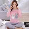 Image of Autumn Winter Cotton Print Women's Pajamas Round Neck Long Sleeve Top Long Pant Pajamas Set Woman Sleepwear Girls Pyjamas Women