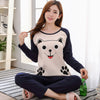 Image of Autumn Winter Cotton Print Women's Pajamas Round Neck Long Sleeve Top Long Pant Pajamas Set Woman Sleepwear Girls Pyjamas Women