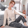 Image of Autumn Winter Cotton Print Women's Pajamas Round Neck Long Sleeve Top Long Pant Pajamas Set Woman Sleepwear Girls Pyjamas Women