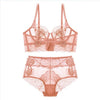 Image of Embroidery Lingerie Set Ultra-thin Cup Bra Set Underwear Transparent Temptation Sexy Underwear For Women High Waist bralette set