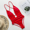 Image of Halter neon bikini deep v-neck bathing suit women monokini String sexy swimsuit one piece bodysuits High cut swimwear women 2020