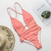 Image of Halter neon bikini deep v-neck bathing suit women monokini String sexy swimsuit one piece bodysuits High cut swimwear women 2020
