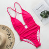 Image of Halter neon bikini deep v-neck bathing suit women monokini String sexy swimsuit one piece bodysuits High cut swimwear women 2020