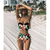 Image of High Waist Swimwear Women Swimsuit 2020 Bikini Bandage Bikinis Set Padded Bathing Suit New Leaf Print Biquini Maillot de bain