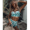 Image of High Waist Swimwear Women Swimsuit 2020 Bikini Bandage Bikinis Set Padded Bathing Suit New Leaf Print Biquini Maillot de bain