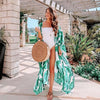 Image of Leaves Print Bikini Beach Cover up Tunics for Beach Long Kaftan Bikini Cover up Robe de Plage Sarong Beach Swimsuit cover-ups