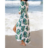 Image of Leaves Print Bikini Beach Cover up Tunics for Beach Long Kaftan Bikini Cover up Robe de Plage Sarong Beach Swimsuit cover-ups