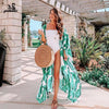 Image of Leaves Print Bikini Beach Cover up Tunics for Beach Long Kaftan Bikini Cover up Robe de Plage Sarong Beach Swimsuit cover-ups