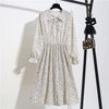 Image of New Chiffon summer Dress Women Bow Spring Small Floral Long Sleeve Polka Elastic Waist Leopard Vintage Pleated Collar Vestidos