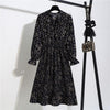 Image of New Chiffon summer Dress Women Bow Spring Small Floral Long Sleeve Polka Elastic Waist Leopard Vintage Pleated Collar Vestidos
