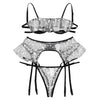 Image of Sexy Exquisite Lace Lingerie Bra and Briefs with Garter Set Babydoll Cut-Out Sleepwear Underwear Nightwear Gift for Girlfriend