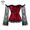 Image of Wechery Women Steampunk Corset Sexy Long Sleeve Lace Corselet Lace Up Bustiers Korset For Posture Party Club Wedding Plus Size