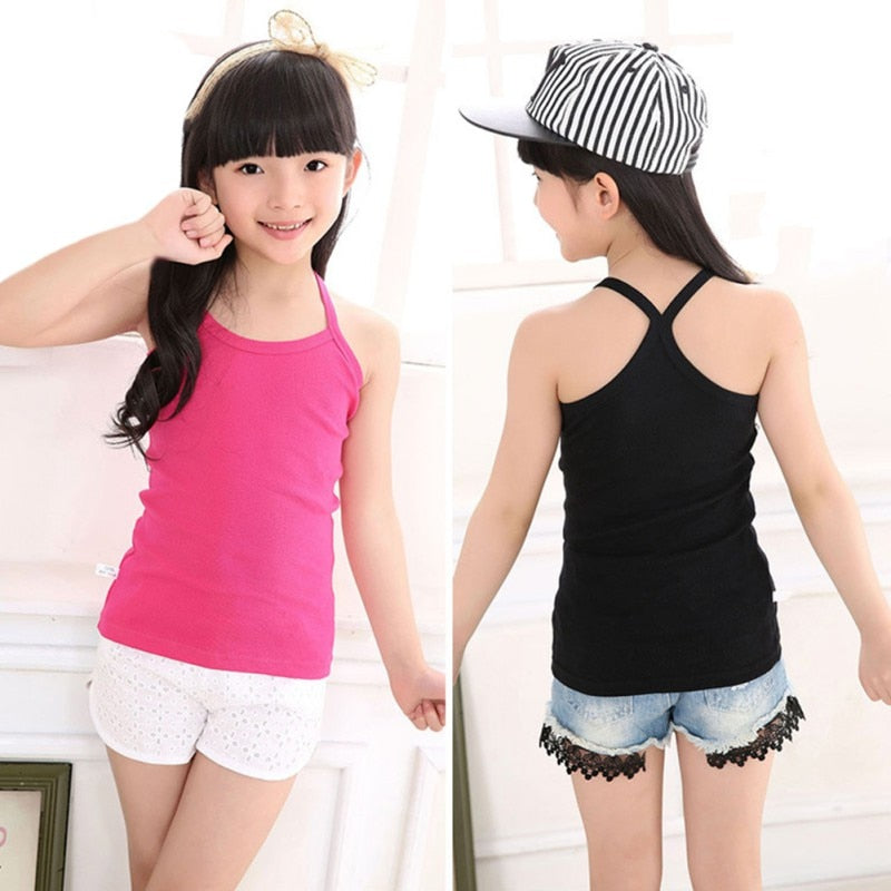 2-10yrs Cotton Girls Vest Colored Kids Camisole Children Tops Summer Baby Singlet Girl Undershirts Teenager Tank E-C010