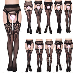 2018 Hollow Out Tights Lace Sexy Stockings Female Thigh High Fishnet Embroidery Transparent Pantyhose Women Black Lace Lingerie