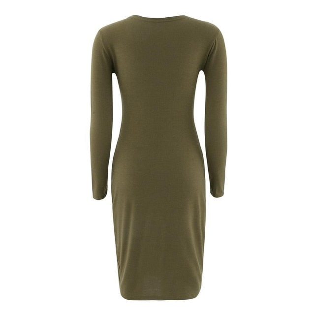2019 Autumn Hot Slim Bodycon Dress Women Solid Color Chic Party Dresses Casual Sleep Wear Inside Wear Vestidos Pencil Dress