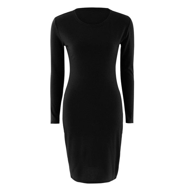 2019 Autumn Hot Slim Bodycon Dress Women Solid Color Chic Party Dresses Casual Sleep Wear Inside Wear Vestidos Pencil Dress