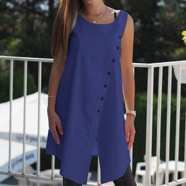 2019 Celmia Vintage Blouses Women Asymmetrical Tunic Tops Summer Sleeveless Buttons Casual Split Long Shirts Plus Size Blusas