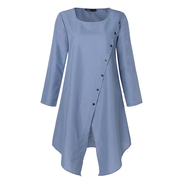 2019 Celmia Vintage Blouses Women Asymmetrical Tunic Tops Summer Sleeveless Buttons Casual Split Long Shirts Plus Size Blusas