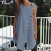Image of 2019 Celmia Vintage Blouses Women Asymmetrical Tunic Tops Summer Sleeveless Buttons Casual Split Long Shirts Plus Size Blusas