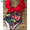 Image of 2019 New Bikini Floral Ruffled Bikini Set Women V-neck High Waist Two Piece Swimsuit Girl Beach Bathing Suit Swimwear Biquinis
