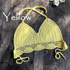 2019 New Bikini Top Handmade Crochet Women Boho Beach Bralette Solid Halter Knitted Swimsuit Brazilian Bikinis Bathing Suit Top