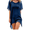 Image of 2019 New Chiffon Tassels Beach Wear Women Swimsuit Cover Up Swimwear Bathing Suits Summer Mini Dress Loose Solid Pareo Cover Ups