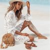 Image of 2019 New Cover-ups Summer Women Beach Wear White Cotton Tunic Dress Bikini Bath Sarong Wrap Skirt Swimsuit Cover Up Ashgaily