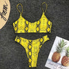 Image of 2019 New High Waist  Bikini set Yellow Bandeau Swimsuit Sexy Print Thong Bikini Women Swimwear Two-pieces Bather Bathing Suit