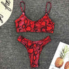Image of 2019 New High Waist  Bikini set Yellow Bandeau Swimsuit Sexy Print Thong Bikini Women Swimwear Two-pieces Bather Bathing Suit