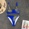 Image of 2019 New High Waist  Bikini set Yellow Bandeau Swimsuit Sexy Print Thong Bikini Women Swimwear Two-pieces Bather Bathing Suit