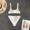 Image of 2019 New High Waist  Bikini set Yellow Bandeau Swimsuit Sexy Print Thong Bikini Women Swimwear Two-pieces Bather Bathing Suit