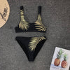Image of 2019 New High Waist  Bikini set Yellow Bandeau Swimsuit Sexy Print Thong Bikini Women Swimwear Two-pieces Bather Bathing Suit