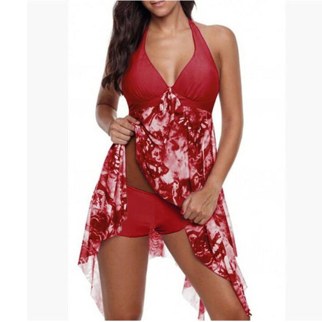 2019 New Plus Size Tankini set Women Swimwear Two Piece Print Halter Swimsuit Swimming Dress Bathing Suit S--5XL
