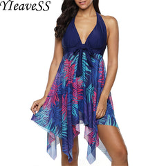 2019 New Plus Size Tankini set Women Swimwear Two Piece Print Halter Swimsuit Swimming Dress Bathing Suit S--5XL