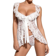 2019 New Sexy Lingerie Robe Dress Women Erotic Costumes Lace Sleepwear Nightgown+  Sexy G String Sleepwear Nightgowns QQNY22