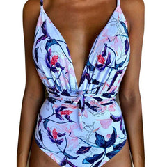 2019 New Women Sexy Print Brazilian One Piece Swimsuit Floral Retro Thong High Waist Bodysuit Backless High Cut Bikini Swimwear